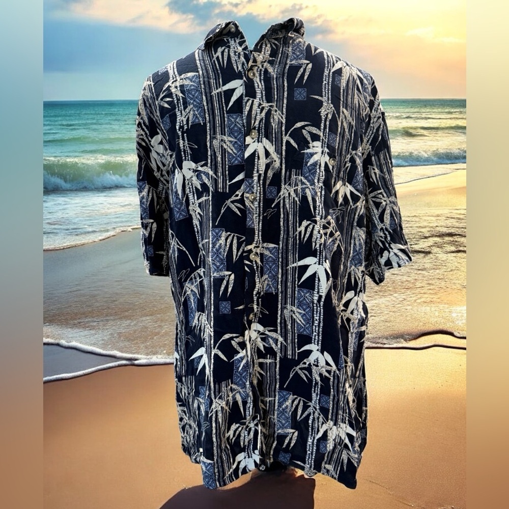 Tropical Navy‎ Bamboo Print Men's Shirt Size L